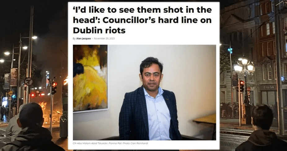 Muslimi kaupunginvaltuutettu tulistui Dublinin mellakoista – ”Ampukaa heitä päähän!”